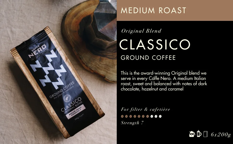 Caff Nero Ground Coffee (Classico Filter 6 x 200g) - Classico Ground filter