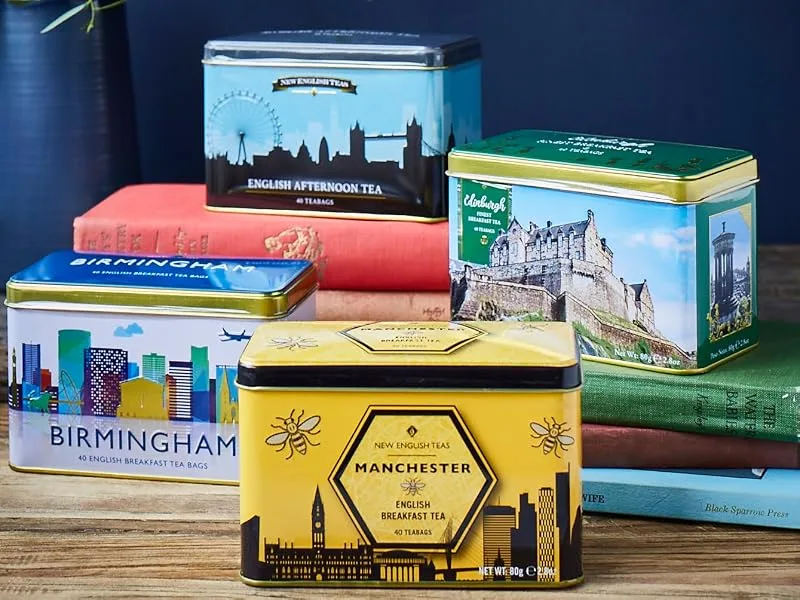 New English Teas Edinburgh Castle Tea Caddy with 40 English Breakfast Teabags - cities tea tins
