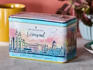 New English Teas Edinburgh Castle Tea Caddy with 40 English Breakfast Teabags - liverpool tea caddy