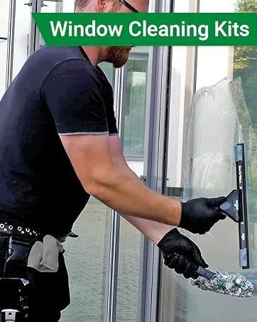 UNGER 79020 MicroStrip Window Washer Sleeve 35cm with ErgoTec T-bar Handle - Microfibre Window Cleaner for Hand Wash or Telescopic Window Cleaning Green 35cm Single - Window Washing