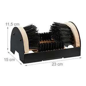 Relaxdays Scraper with Surrounding Outdoor Shoe Brush Robust Bristles Floor-Mount Black/Natural 40% Iron Wood 30% Plastic 1 Piece - shoe brush