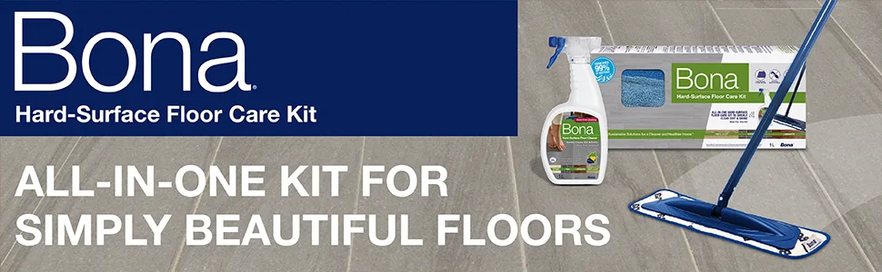 Bona Multi Surface Floor Cleaning Kit includes Mop Machine Washable Mop Pad and Bona Hard Surface Floor Cleaner Liquid 1 Litre - bona, hard surface, cleaning kit, floor cleaning kit, starter kit, stone, tile, laminate, lvt