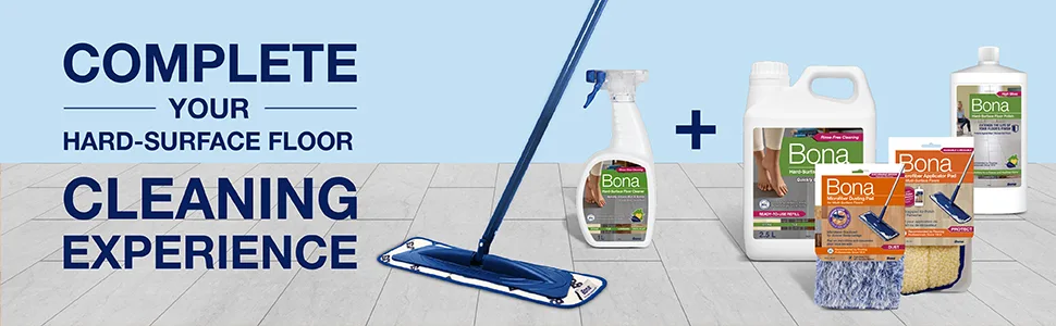 Bona Multi Surface Floor Cleaning Kit includes Mop Machine Washable Mop Pad and Bona Hard Surface Floor Cleaner Liquid 1 Litre - bona, hard surface, cleaning kit, floor cleaning kit, starter kit, stone, tile, laminate, lvt