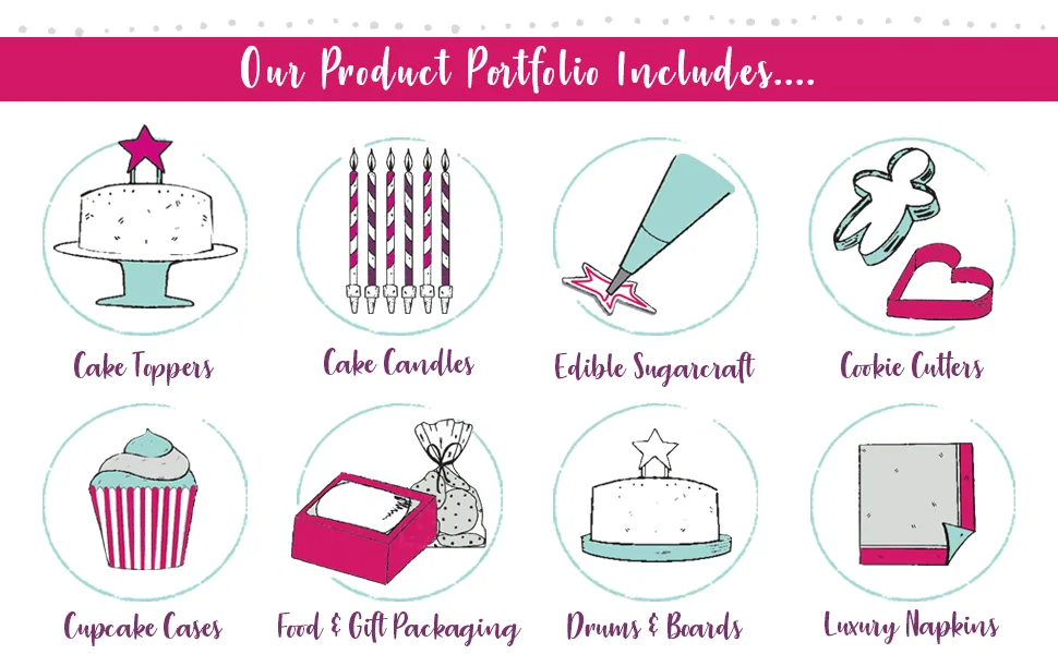 Neutral Rainbow Cake Topper - A list of what product categories are included in the Anniversary House product portfolio
