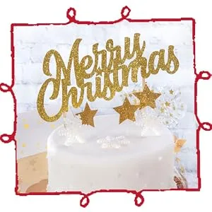 Nostalgic Script Motto Cake Topper Red - Gold Glitter Merry Christmas Cake Topper