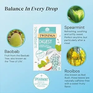 Twinings Superblends Digest Spearmint Apple & Rooibios with Baobab 20 Tea Bags 35g - Digest ingredients