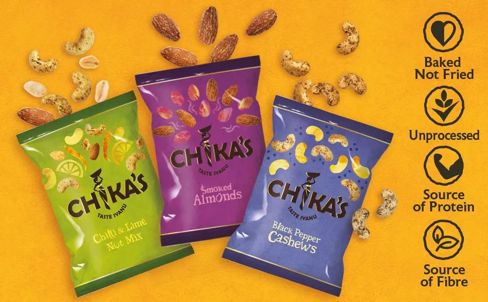 CHIKA'S - Black Pepper Cashews - Healthy & Nutritious Vegan Snack - 12 x 41g - Nuts