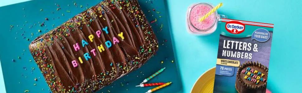 Dr. Oetker Coloured Chocolate Letters & Numbers 78 pieces - chocolate decorations, chocolate letters, personalised cakes,
