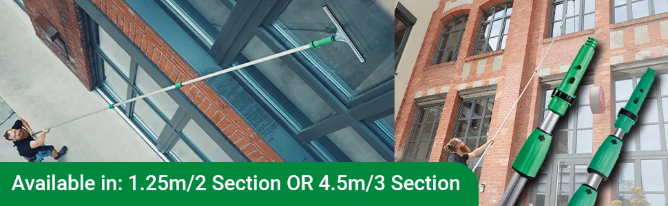 Unger ED450 OptiLoc Telescopic Window Cleaning Pole/Multi-Use Extension Pole - 4.5m 3 Section - UNGER Window Cleaning Equipment silver Single 4.5 m Pole - Available in 1.25 metres with 2 sections or 4.5 metres with 3 sections.
