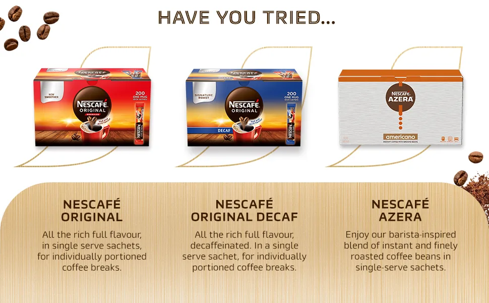 NESCAF Gold Blend Medium Roast Instant Coffee Sachets - 200 x 1.8g Sticks Single - Nescafe Azera Sticks