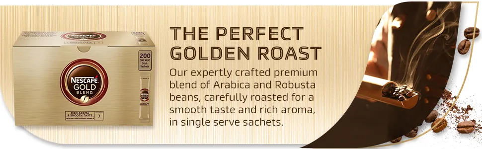 NESCAF Gold Blend Medium Roast Instant Coffee Sachets - 200 x 1.8g Sticks Single - The perfect golden roast