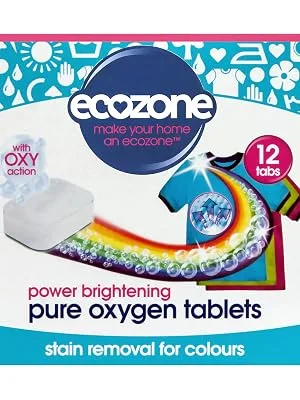 Ecozone Pure Oxygen Stain Removal and Brightener for Colours Chlorine Free 12 Tablets - Power Brightening Pure Oxygen Tablets
