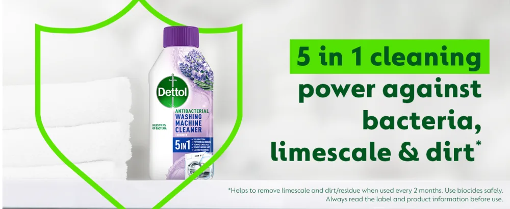 Dettol Antibacterial Washing Machine Cleaner Removes Limescale Dirt & Bad Odours Lavender 250ml - Dettol washing machine cleaner