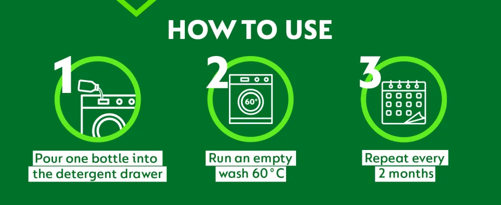 Dettol Antibacterial Washing Machine Cleaner Removes Limescale Dirt & Bad Odours Lavender 250ml - Instructions
