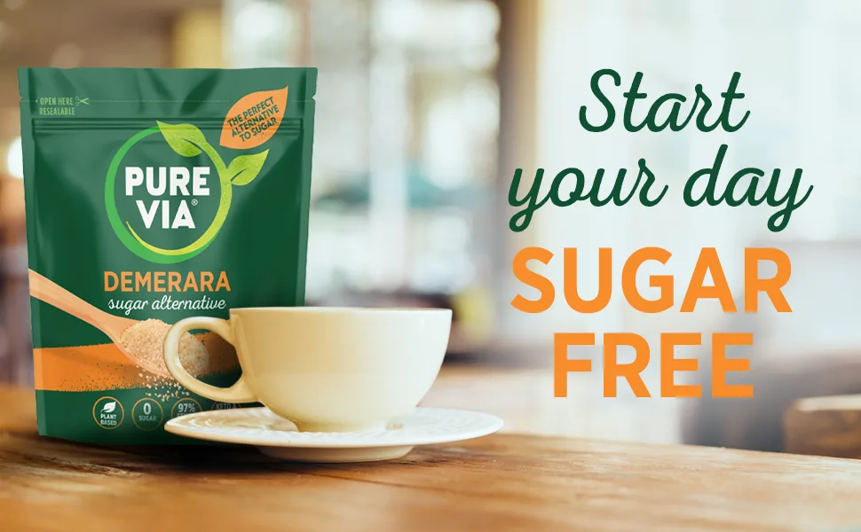 Pure Via Demerara Sugar Alternative with Erythritol and Stevia vegan & keto friendly 5 x 200g - Demerara