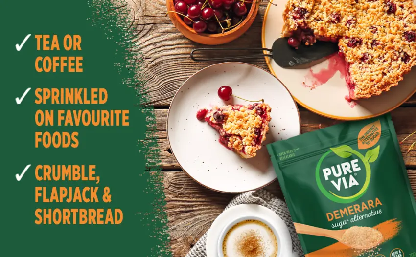 Pure Via Demerara Sugar Alternative with Erythritol and Stevia vegan & keto friendly 5 x 200g - Demerara
