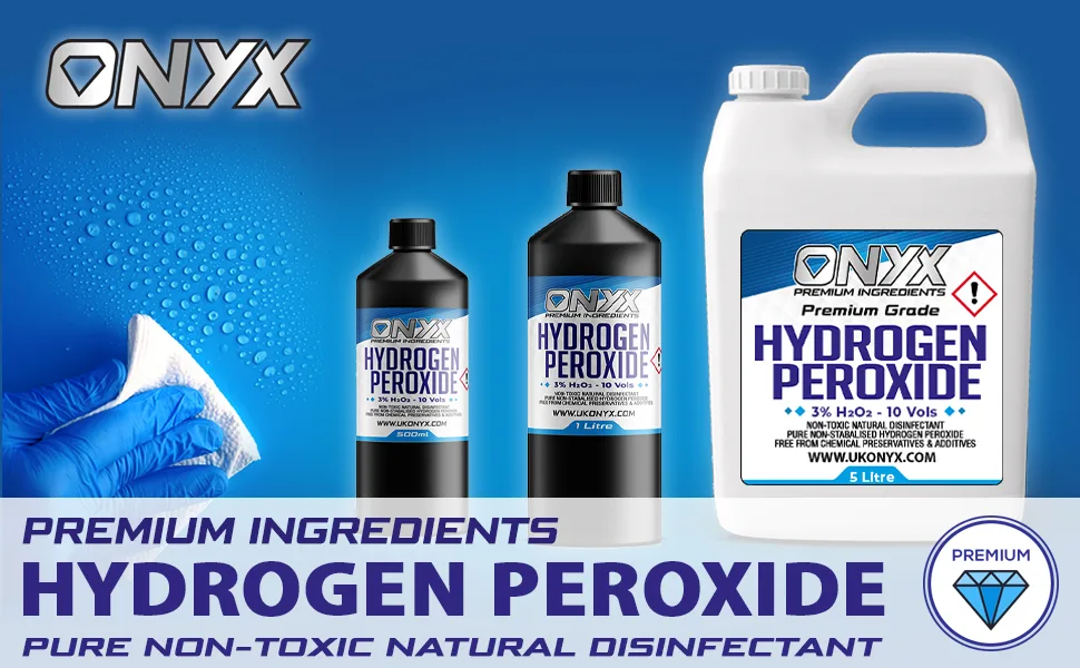 1 Litre (1000ml) ONYX Hydrogen Peroxide - Purest Grade 3% - Unstabilized and Additive Free - Food Grade - 10 Vols - Hydrogen, HP, 3%, Peroxide, Disinfectant, Kitchen, Bathroom, Car