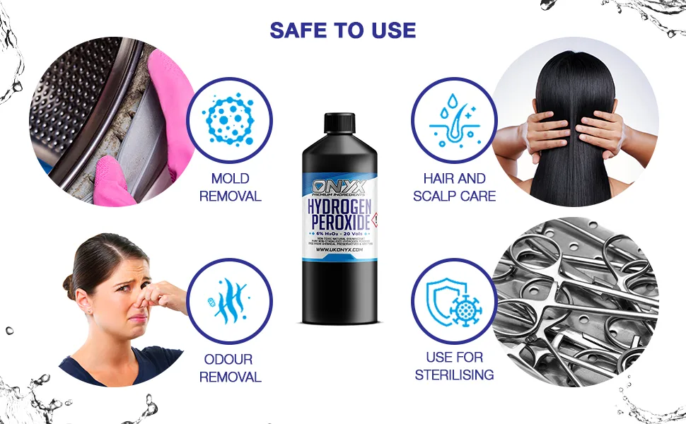 1 Litre (1000ml) ONYX Hydrogen Peroxide - Purest Grade 3% - Unstabilized and Additive Free - Food Grade - 10 Vols - Hydrogen, Peroxide, Disinfectant, Cleaning, Kitche, Bathroom, Car