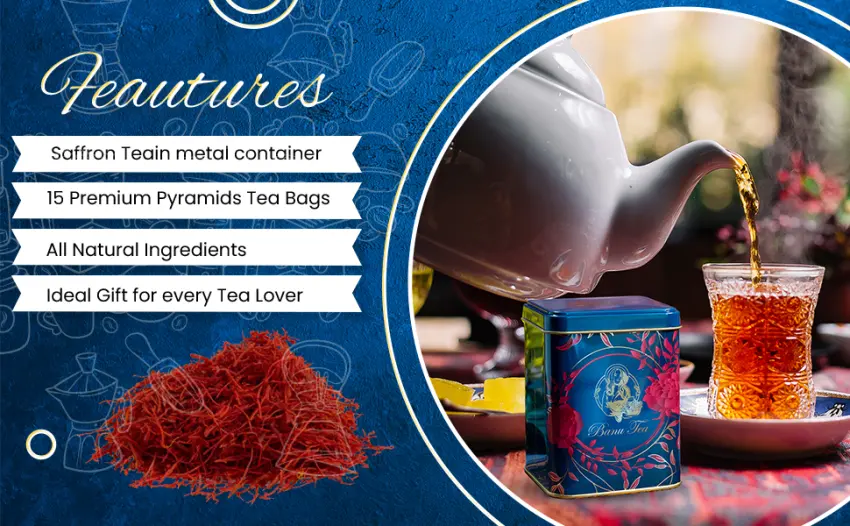 Saffron Tea - Great Taste Award Winning 15 Pyramids Bags in Metal Container (Black Tea with Saffron) - saffron tea