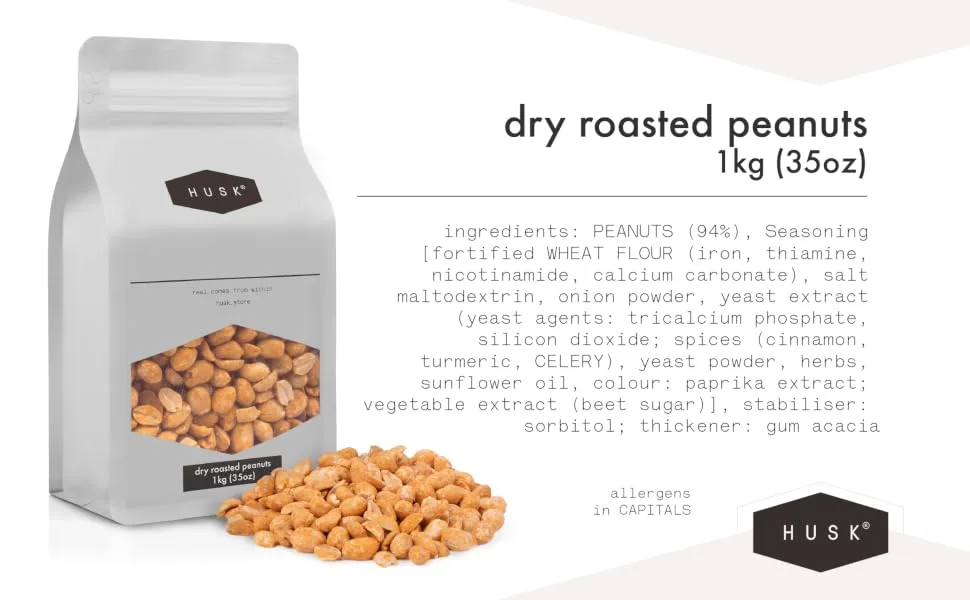 1KG Dry Roasted Peanuts by Husk - Resealable Pouch - NUTS