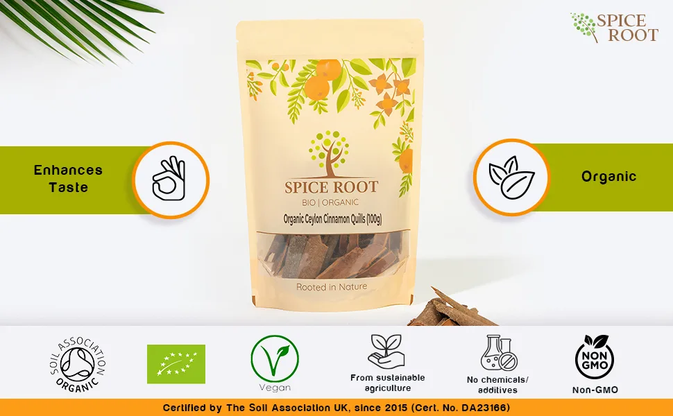 Organic Ceylon Cinnamon Quills 100g - Premium Quality Extra Long Fragrant Ceylon Variety - Organic Ceylon Cinnamon Quills 100g