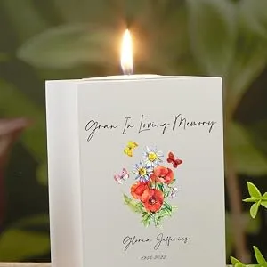 Personalised Gran Remembrance Memorial Tea Light Butterflies & Flowers - Gran Memorial Tea Light