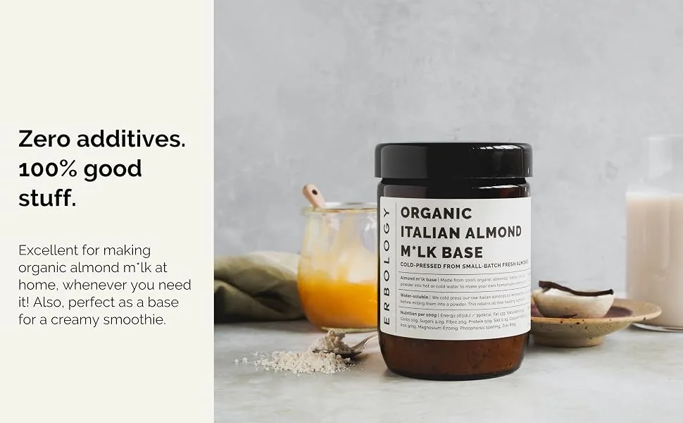 100% Organic Almond Milk Base 200g - Cold-pressed from Small-batch Fresh Almonds - Straight from Farm in Italy - Non-GMO - Recyclable Glass Bottle - Almond Milk Base