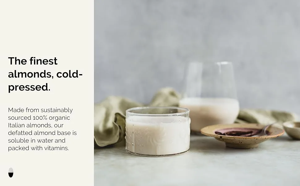 100% Organic Almond Milk Base 200g - Cold-pressed from Small-batch Fresh Almonds - Straight from Farm in Italy - Non-GMO - Recyclable Glass Bottle - Almond Milk Base