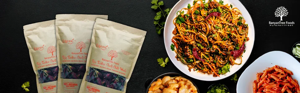 BanyanTree Foods Whole Dried Chilli | Red Chilli (Hot) 100g All Natural Indian Origin | No Color - Teja Thadka