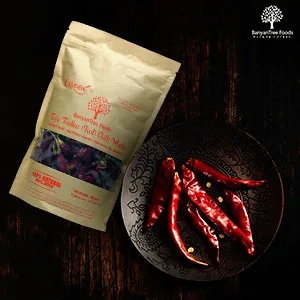 BanyanTree Foods Whole Dried Chilli | Red Chilli (Hot) 100g All Natural Indian Origin | No Color - Teja Thadka