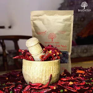 BanyanTree Foods Whole Dried Chilli | Red Chilli (Hot) 100g All Natural Indian Origin | No Color - Teja Thadka