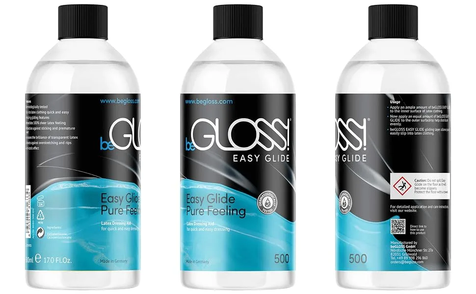 beGLOSS Easy Glide - 500 ml - Easy Glide - Pure Feeling - Slip into Rubber & Latex Garments Fast and Easy with Our Lubricant Latex Dressing aid. - Latex dressing aid how to wear rubber dress
