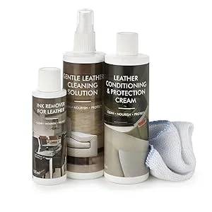 Lakeland Complete Leather Care Kit Includes Cleaner Conditioner & Stain Remover - leather cleaning kit solution fluid cleaning brush cloth polish marks protects sofa jacket shoe