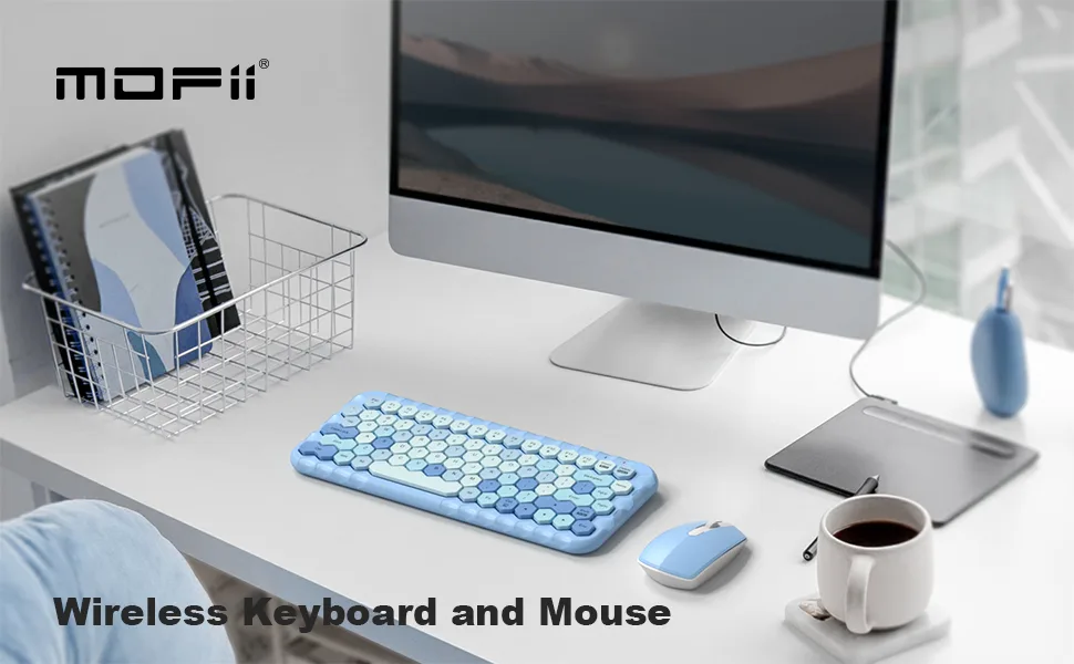 MOFII Colorful Computer Wireless Keyboard and Mouse - Mini Blue - mofii wireless keyboard