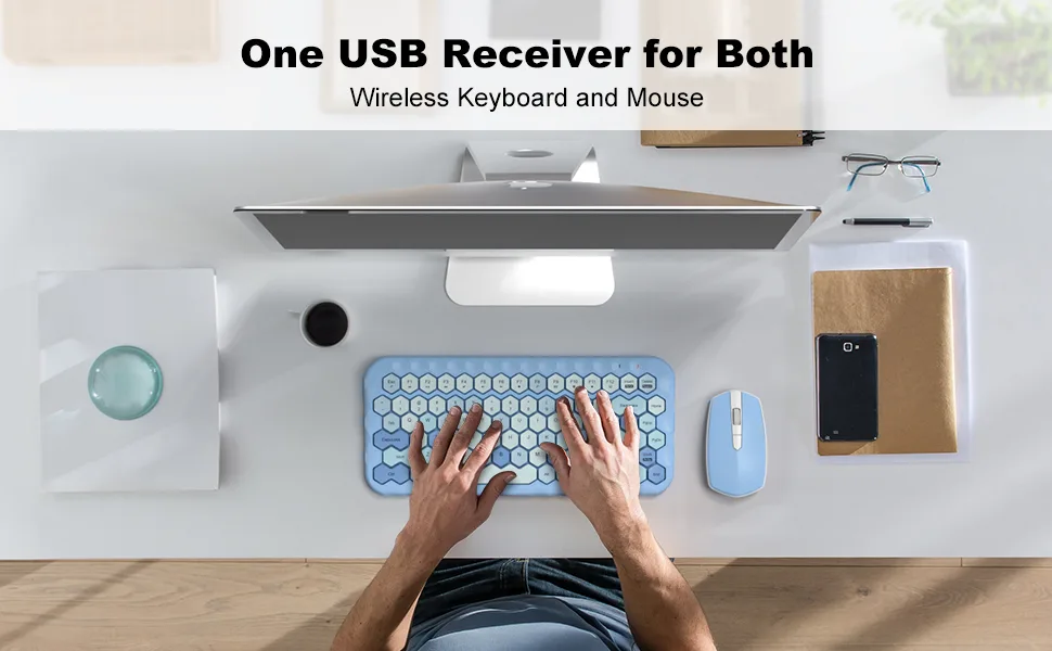 MOFII Colorful Computer Wireless Keyboard and Mouse - Mini Blue - mofii wireless keyboard