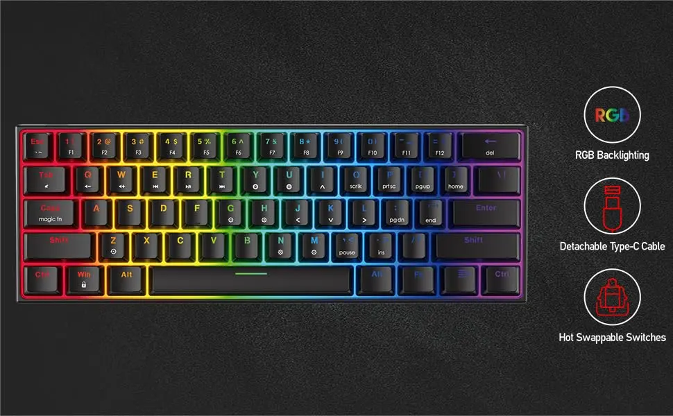 FANTECH MAXFIT61 RGB Wired Mechanical Keyboard - BlueSW(Clicky)-Black - maxfit61