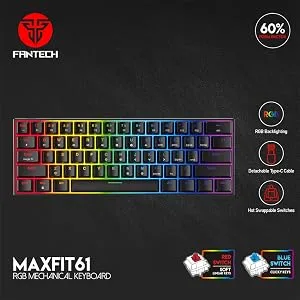 FANTECH MAXFIT61 RGB Wired Mechanical Keyboard - BlueSW(Clicky)-Black - mini gaming keyboard