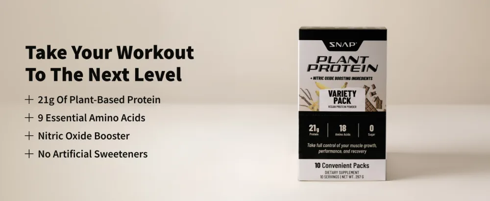Snap Supplements 100% Plant Based Protein Powder Stick Packs with Nitric Oxide Booster (10 Pack Variety Pack) - image