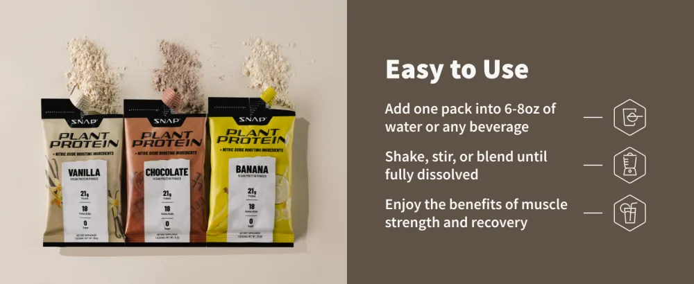 Snap Supplements 100% Plant Based Protein Powder Stick Packs with Nitric Oxide Booster (10 Pack Variety Pack) - image