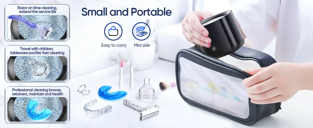 Ultrasonic Cleaner for Dentures - 25W - BLACK - retainer cleaner machine