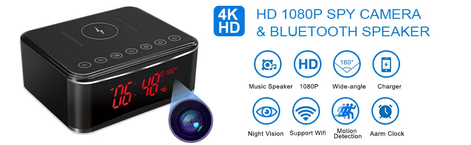 YuanFan Hidden Spy Camera with Video in Alarm Clock - Black - product information 1