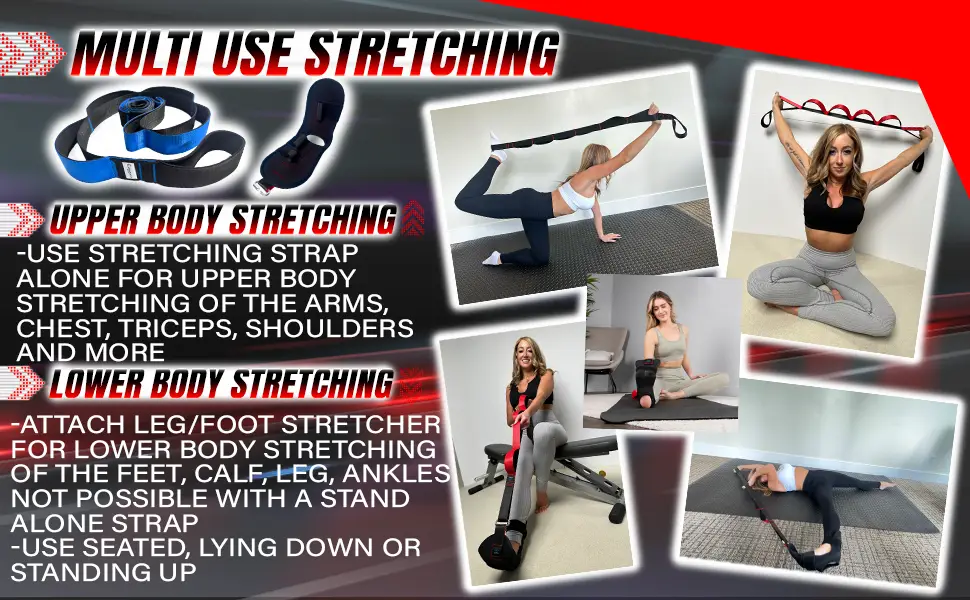 EFFORTLEXX LIFE Stretching Strap with loops and attachable foot, leg stretcher - BLUE - 10 Loops - multi use stretching, -use stretching strap alone for upper body stretching