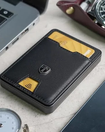 TRAVANDO Mens Slim Wallet - Black - aluminium wallet