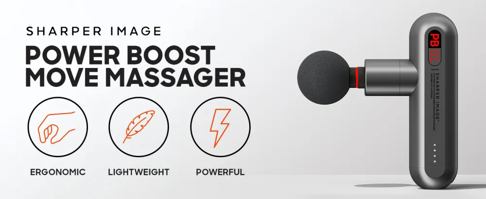 Sharper Image Deep Tissue Portable Percussion Massage Gun - Gray - Powerboost Move - Held Woman Personal Best Scalp Ball Bivration Vibrant Viberate Portable Cordless Pad Remote Batter
