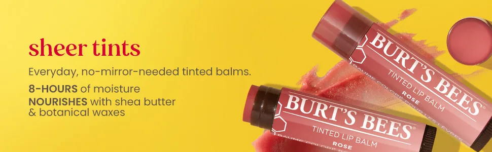 Burt's Bees Lip Tint Balm with Long Lasting - Pink Blossom - Sheer Tints Everyday No Mirror Needed Tinted Balms