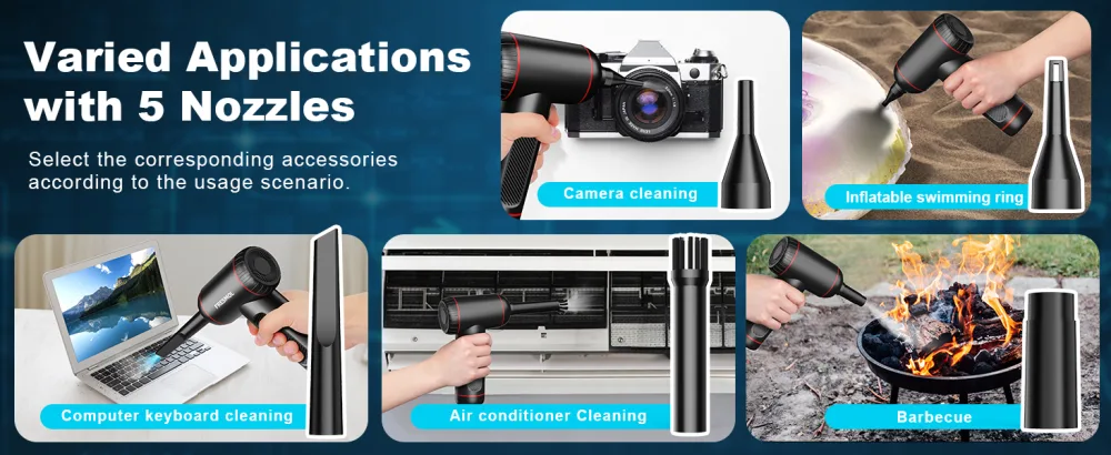 FRESMOL - Compressed Air Duster - 3 Gear Adjustable 100000RPM Electric Air Duster - Rechargeable Cordless Air Blower with LED Light for Computer Keyboard Electric Devices Cleaning - Compressed Air Duster