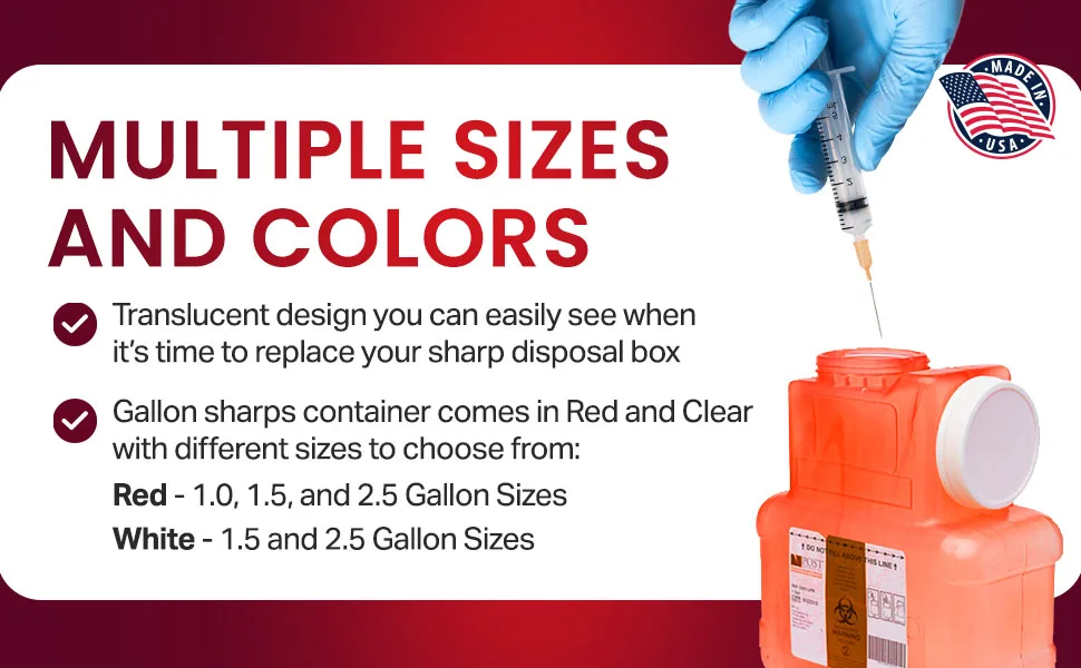 Post Medical 2.5-Gallon Sharps Container - Pack of 6 - Translucent Red - Red, White