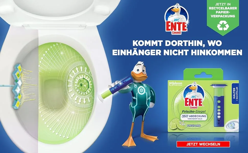 WC-Ente Freshness Seal Starter Set (incl. 1 refill) basketless toilet cleaner lemon scent 36 ml Fresh Lime - B0CP6C3GS4