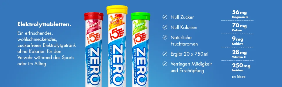 High5 Zero Elektrolyt Hydration tablets with the addition of vitamin C |Orange cherry |2 tubes with 20 tablets orange & cherry 2 x 20 tablets - ZERO Information