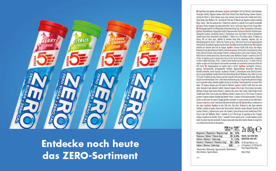 HIGH5 ZERO Electrolyte Hydration Tablets with added Vitamin C | Tropical | 2 tubes of 20 tablets Tropical 2 x 20 tablets - ZERO Tropical Label